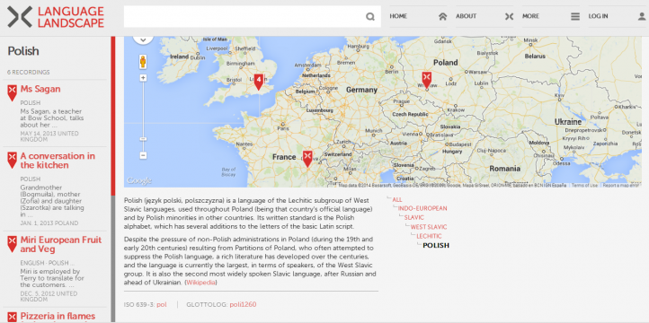 Figure 4: A Language Landscape sub-map: Recordings of Polish.